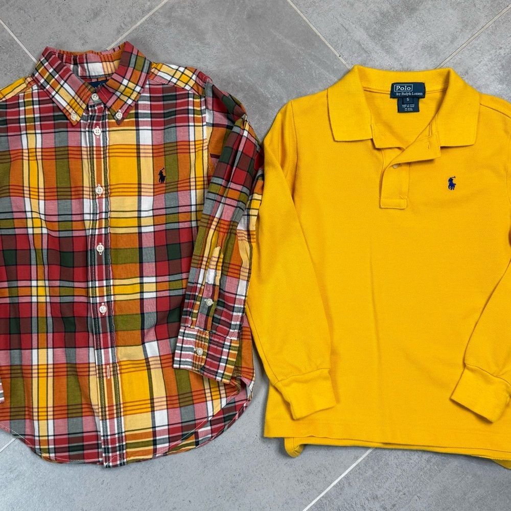 Ralph Lauren Kids Plaid and Yellow Button Down Shirts Fall Thanksgiving Boys 5